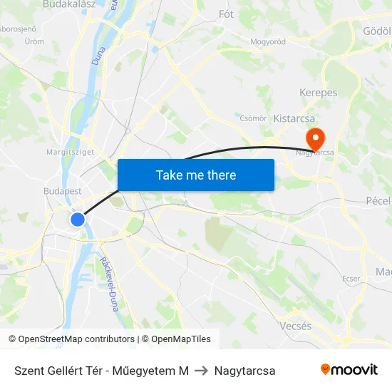Szent Gellért Tér - Műegyetem M to Nagytarcsa map