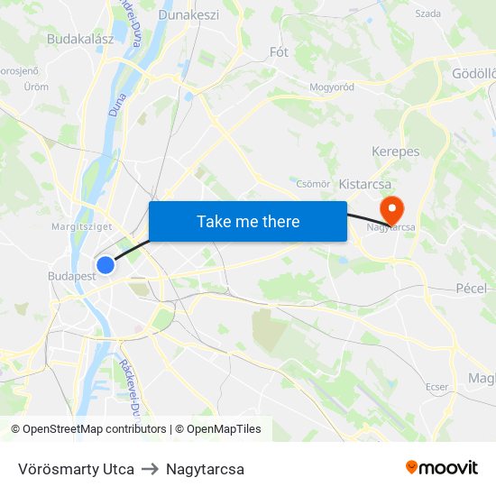 Vörösmarty Utca to Nagytarcsa map