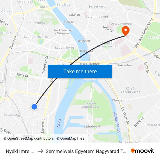 Nyéki Imre Uszoda to Semmelweis Egyetem Nagyvárad Téri Elméleti Tömb map