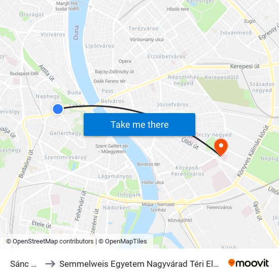 Sánc Utca to Semmelweis Egyetem Nagyvárad Téri Elméleti Tömb map