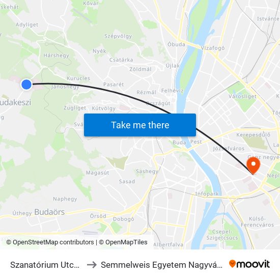 Szanatórium Utca (Vadaspark) to Semmelweis Egyetem Nagyvárad Téri Elméleti Tömb map