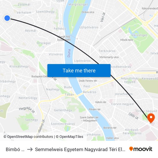 Bimbó Köz to Semmelweis Egyetem Nagyvárad Téri Elméleti Tömb map