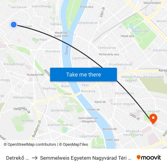 Detrekő Utca to Semmelweis Egyetem Nagyvárad Téri Elméleti Tömb map
