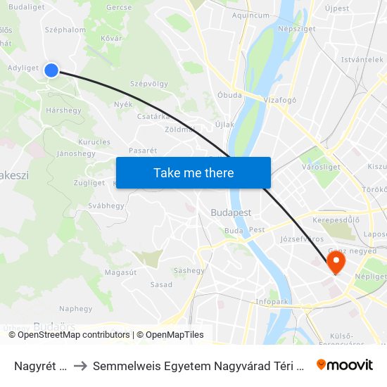 Nagyrét Utca to Semmelweis Egyetem Nagyvárad Téri Elméleti Tömb map