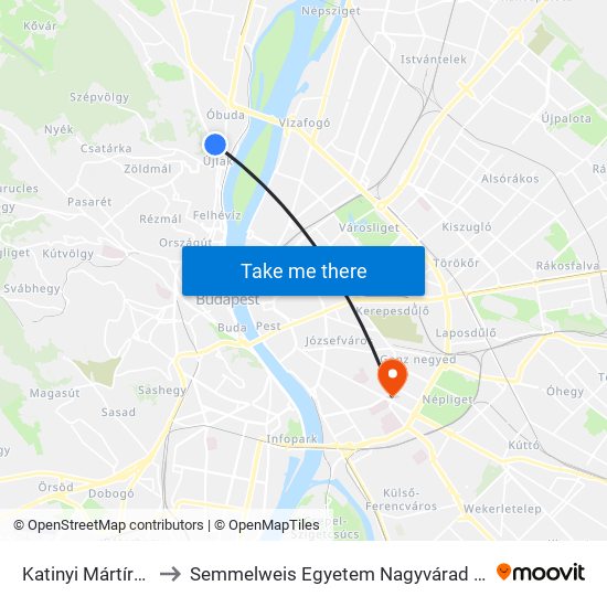 Katinyi Mártírok Parkja to Semmelweis Egyetem Nagyvárad Téri Elméleti Tömb map