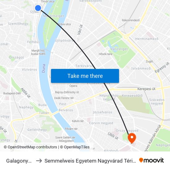 Galagonya Utca to Semmelweis Egyetem Nagyvárad Téri Elméleti Tömb map