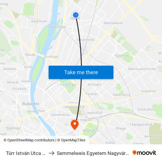 Türr István Utca / Nádor Utca to Semmelweis Egyetem Nagyvárad Téri Elméleti Tömb map