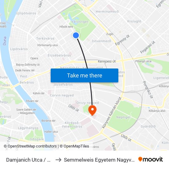 Damjanich Utca / Dózsa György Út to Semmelweis Egyetem Nagyvárad Téri Elméleti Tömb map