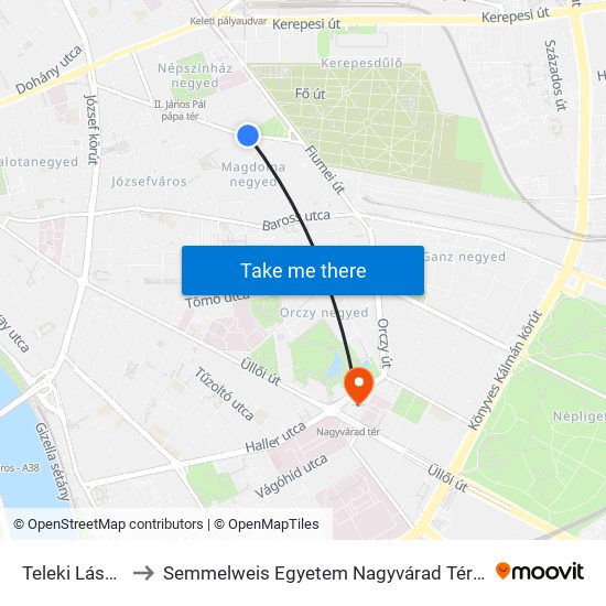 Teleki László Tér to Semmelweis Egyetem Nagyvárad Téri Elméleti Tömb map