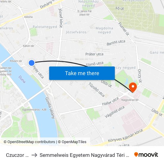 Czuczor Utca to Semmelweis Egyetem Nagyvárad Téri Elméleti Tömb map