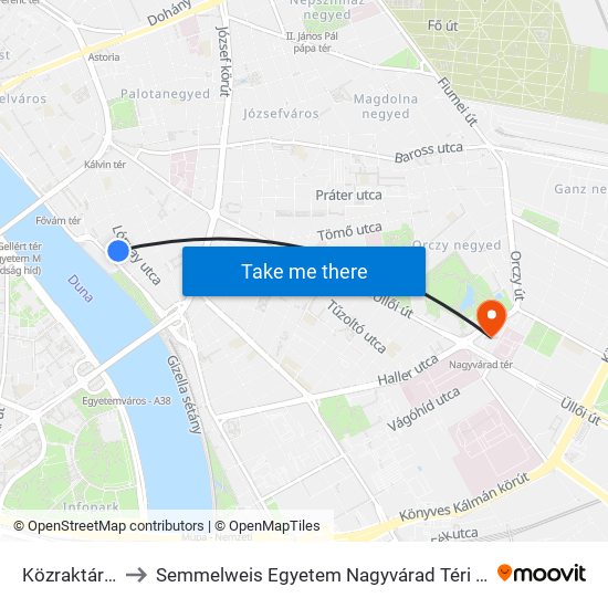 Közraktár Utca to Semmelweis Egyetem Nagyvárad Téri Elméleti Tömb map