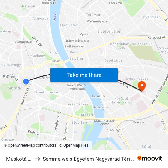 Muskotály Köz to Semmelweis Egyetem Nagyvárad Téri Elméleti Tömb map