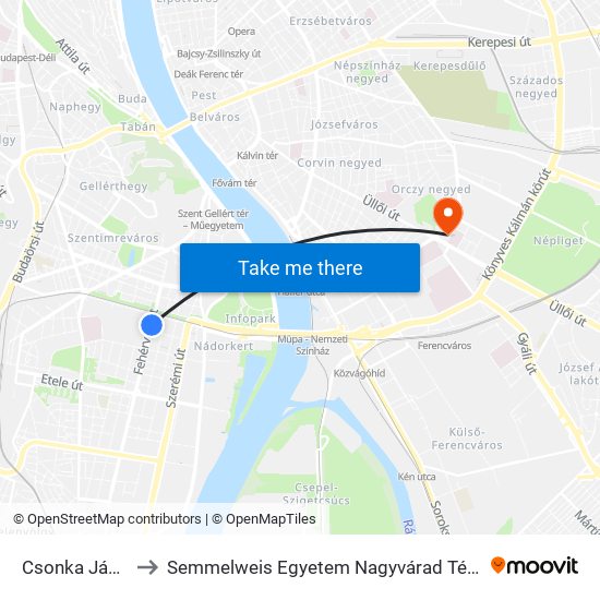 Csonka János Tér to Semmelweis Egyetem Nagyvárad Téri Elméleti Tömb map