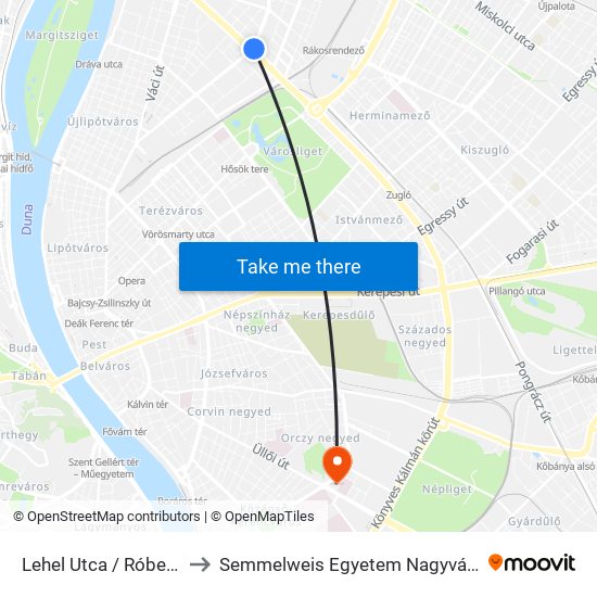 Lehel Utca / Róbert Károly Körút to Semmelweis Egyetem Nagyvárad Téri Elméleti Tömb map