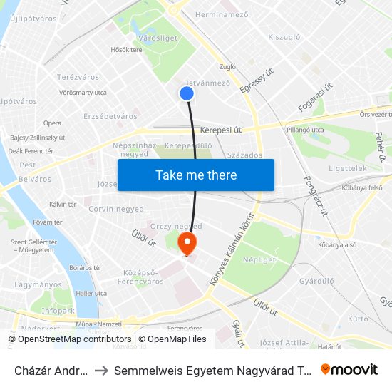 Cházár András Utca to Semmelweis Egyetem Nagyvárad Téri Elméleti Tömb map