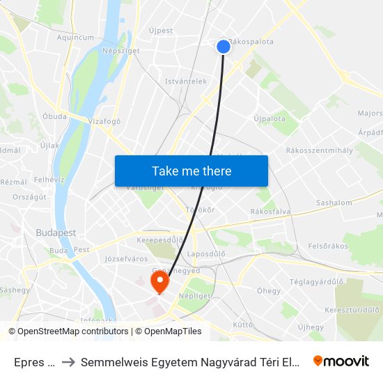 Epres Sor to Semmelweis Egyetem Nagyvárad Téri Elméleti Tömb map