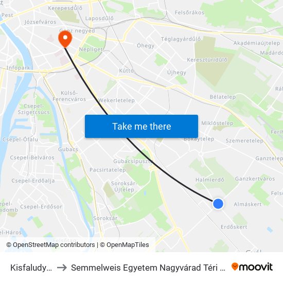 Kisfaludy Utca to Semmelweis Egyetem Nagyvárad Téri Elméleti Tömb map