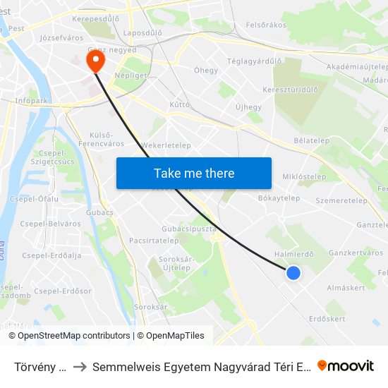 Törvény Utca to Semmelweis Egyetem Nagyvárad Téri Elméleti Tömb map