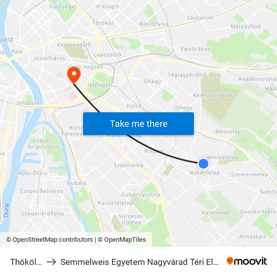 Thököly Út to Semmelweis Egyetem Nagyvárad Téri Elméleti Tömb map