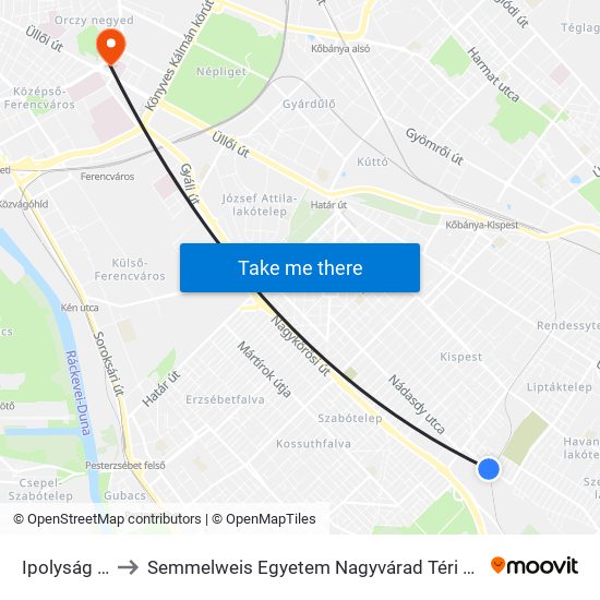 Ipolyság Utca to Semmelweis Egyetem Nagyvárad Téri Elméleti Tömb map