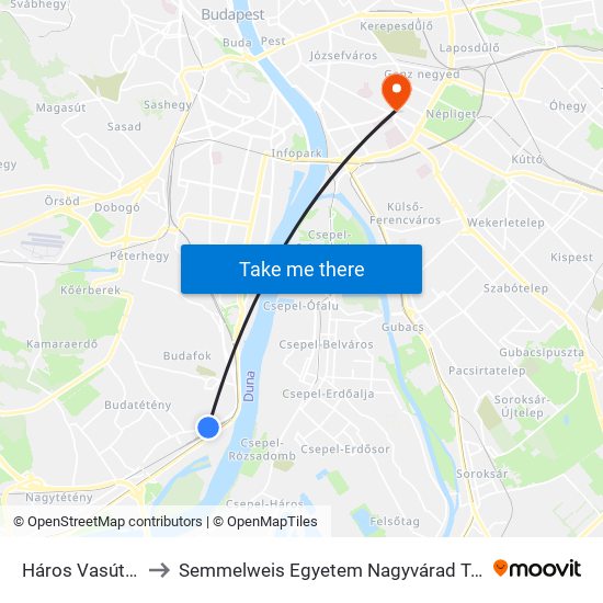 Háros Vasútállomás to Semmelweis Egyetem Nagyvárad Téri Elméleti Tömb map