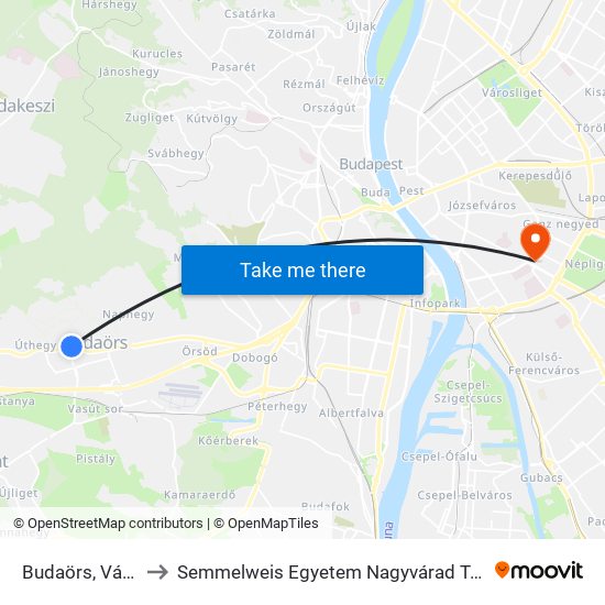 Budaörs, Városháza to Semmelweis Egyetem Nagyvárad Téri Elméleti Tömb map