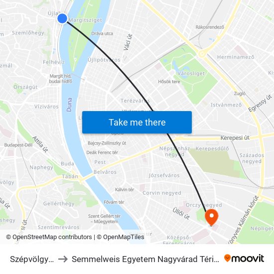 Szépvölgyi Út H to Semmelweis Egyetem Nagyvárad Téri Elméleti Tömb map