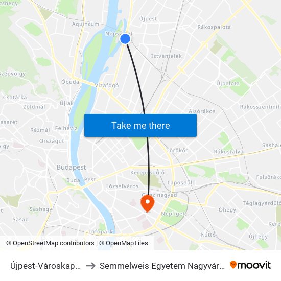 Újpest-Városkapu M (Váci Út) to Semmelweis Egyetem Nagyvárad Téri Elméleti Tömb map