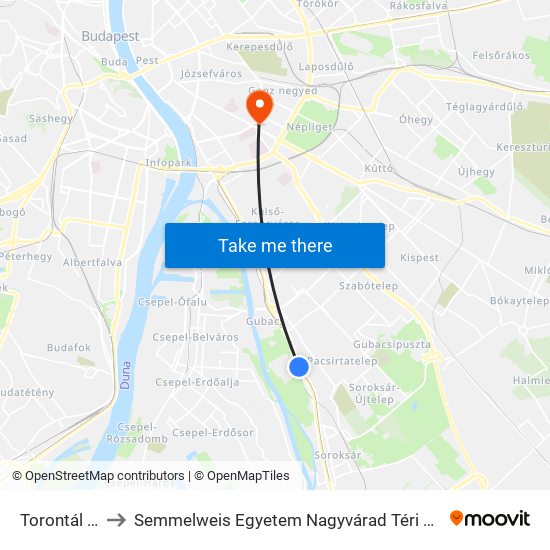 Torontál Utca to Semmelweis Egyetem Nagyvárad Téri Elméleti Tömb map