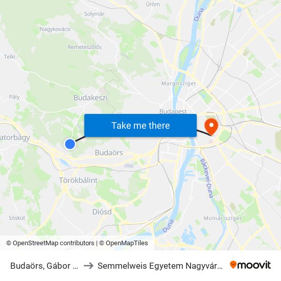 Budaörs, Gábor Dénes Körút to Semmelweis Egyetem Nagyvárad Téri Elméleti Tömb map