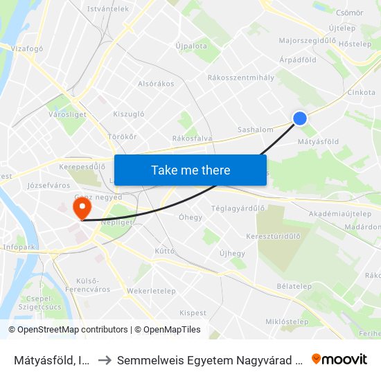 Mátyásföld, Imre Utca to Semmelweis Egyetem Nagyvárad Téri Elméleti Tömb map