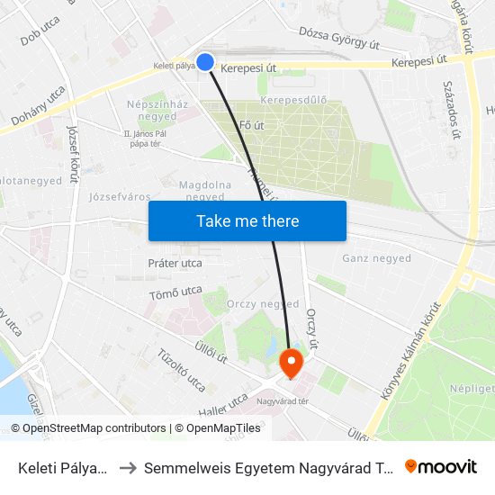 Keleti Pályaudvar M to Semmelweis Egyetem Nagyvárad Téri Elméleti Tömb map