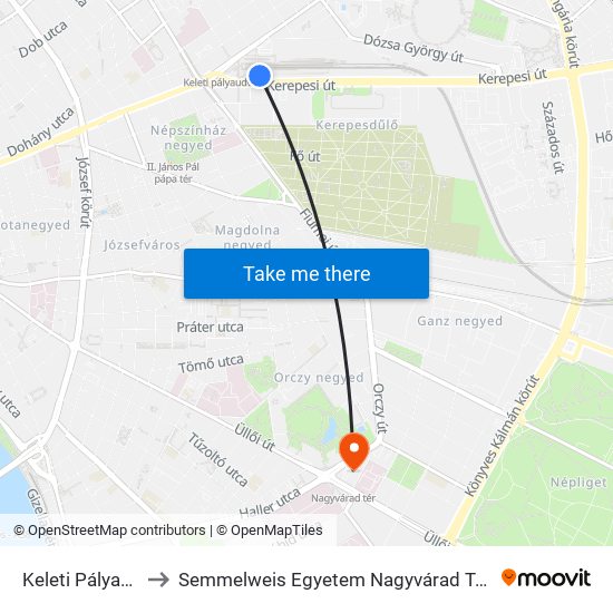 Keleti Pályaudvar M to Semmelweis Egyetem Nagyvárad Téri Elméleti Tömb map