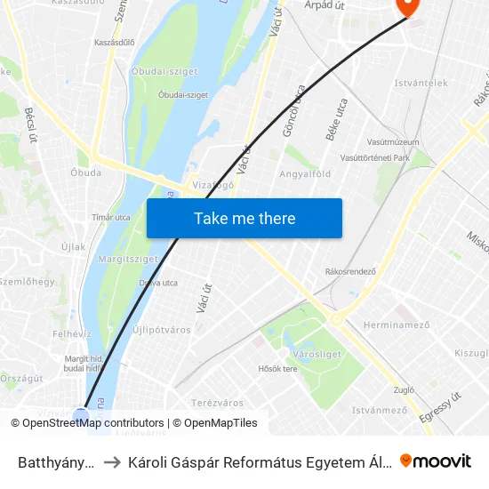 Batthyány Tér M+H to Károli Gáspár Református Egyetem Állam- És Jogtudományi Kar map