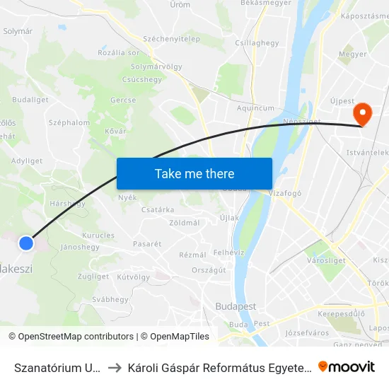 Szanatórium Utca (Vadaspark) to Károli Gáspár Református Egyetem Állam- És Jogtudományi Kar map