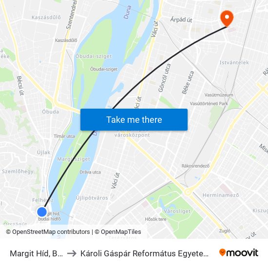 Margit Híd, Budai Hídfő H to Károli Gáspár Református Egyetem Állam- És Jogtudományi Kar map