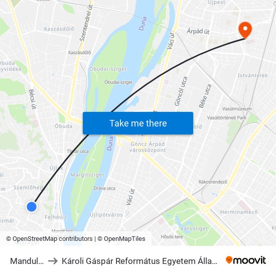 Mandula Utca to Károli Gáspár Református Egyetem Állam- És Jogtudományi Kar map