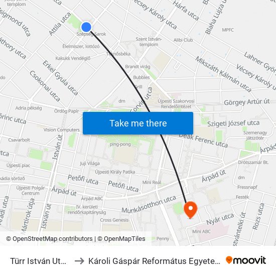 Türr István Utca / Nádor Utca to Károli Gáspár Református Egyetem Állam- És Jogtudományi Kar map