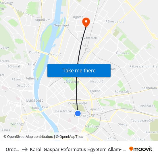 Orczy Tér to Károli Gáspár Református Egyetem Állam- És Jogtudományi Kar map