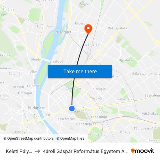 Keleti Pályaudvar M to Károli Gáspár Református Egyetem Állam- És Jogtudományi Kar map