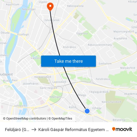 Felüljáró (Gyömrői Út) to Károli Gáspár Református Egyetem Állam- És Jogtudományi Kar map