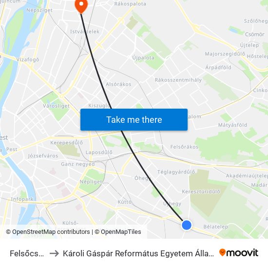 Felsőcsatári Út to Károli Gáspár Református Egyetem Állam- És Jogtudományi Kar map