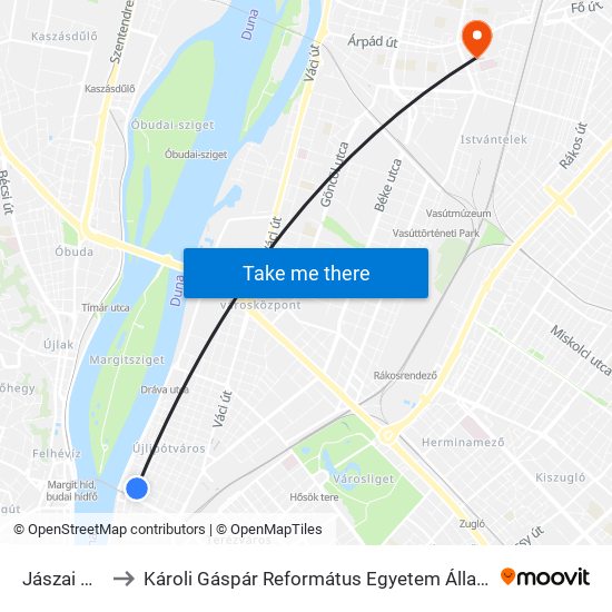 Jászai Mari Tér to Károli Gáspár Református Egyetem Állam- És Jogtudományi Kar map