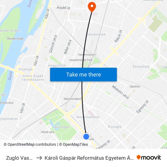 Zugló Vasútállomás to Károli Gáspár Református Egyetem Állam- És Jogtudományi Kar map