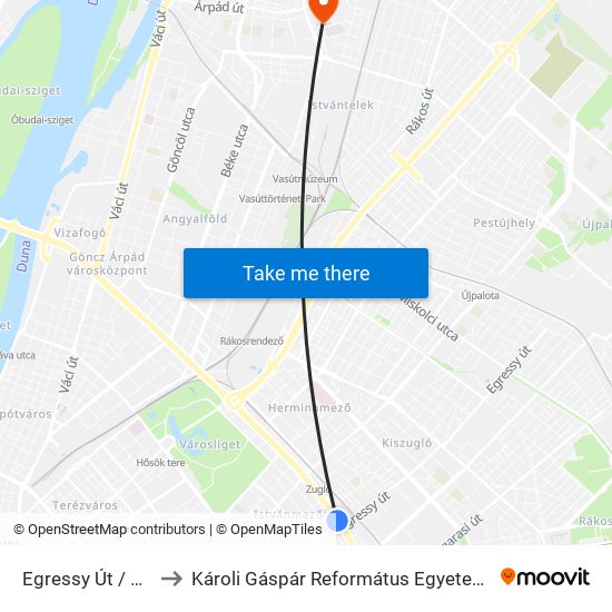 Egressy Út / Hungária Körút to Károli Gáspár Református Egyetem Állam- És Jogtudományi Kar map