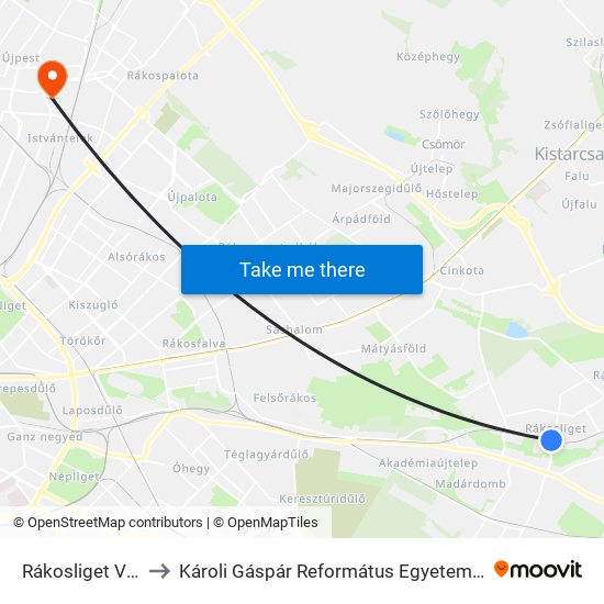 Rákosliget Vasútállomás to Károli Gáspár Református Egyetem Állam- És Jogtudományi Kar map