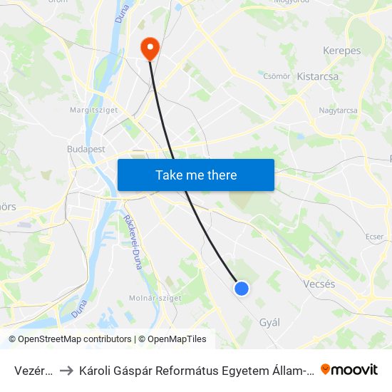 Vezér Utca to Károli Gáspár Református Egyetem Állam- És Jogtudományi Kar map