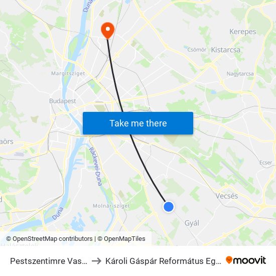 Pestszentimre Vasútállomás (Dózsa Gy.U.) to Károli Gáspár Református Egyetem Állam- És Jogtudományi Kar map