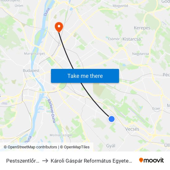 Pestszentlőrinc, Béke Tér to Károli Gáspár Református Egyetem Állam- És Jogtudományi Kar map