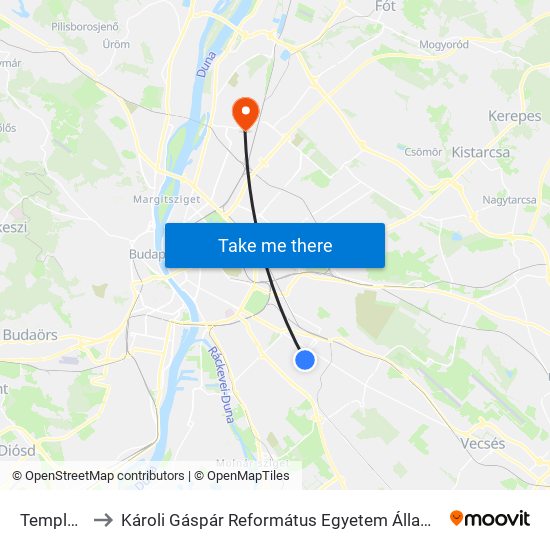 Templom Tér to Károli Gáspár Református Egyetem Állam- És Jogtudományi Kar map